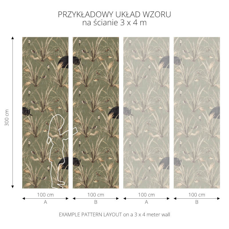 Ciemno oliwkowa tapeta Czarny Lis By Foxes - wzór.