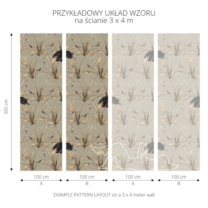 Szaro oliwkowa tapeta Czarny Lis By Foxes - wzór.