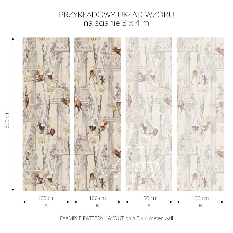 Tapeta jasna beżowa DEER LIGHT By Foxes. Przykładowy układ wzoru.