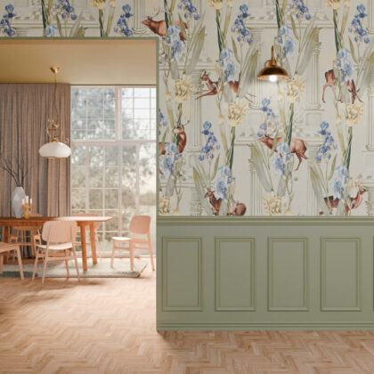 Tapeta oliwkowa Modern Farmhouse Deer Light By Foxes.