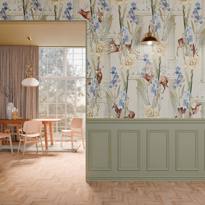 Tapeta oliwkowa Modern Farmhouse Deer Light By Foxes.