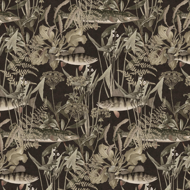 Ciemna sepia retro tapeta ryby rosliny wodne byfoxes