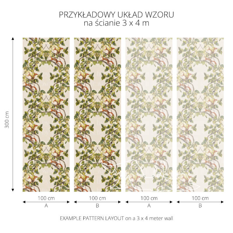 Jasna kremowa zielona tapeta leszczyna wiewiorki zagajnik wzor byfoxes